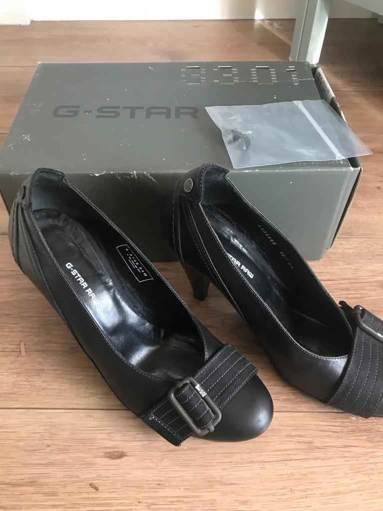 G STAR RAW zwarte leren  hakken maat 40, Verzenden, Zwart, Zo goed als nieuw, Schoenen met hoge hakken