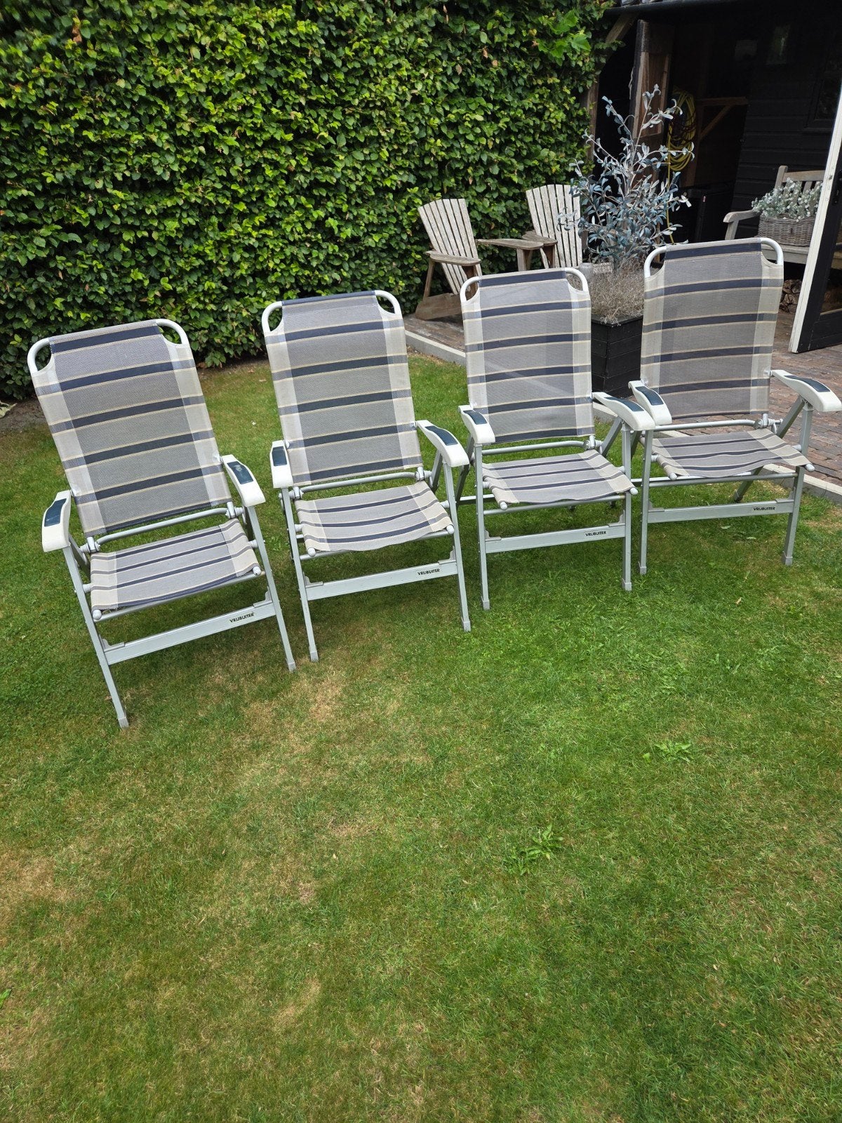 4x Vrijbuiter campingstoelen - verstelbaar en inklapbaar, Ophalen, Gebruikt, Metaal, Verstelbaar