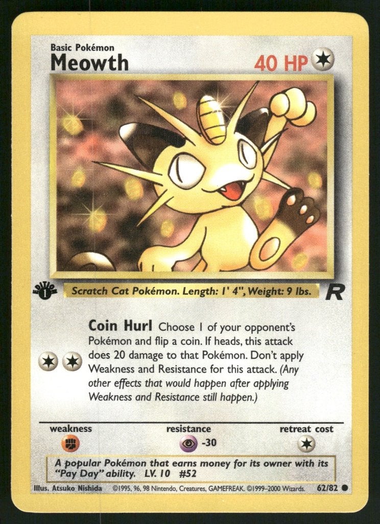 Meowth 62/82 - Team Rocket (1st edition) (NM), Verzenden, Gebruikt