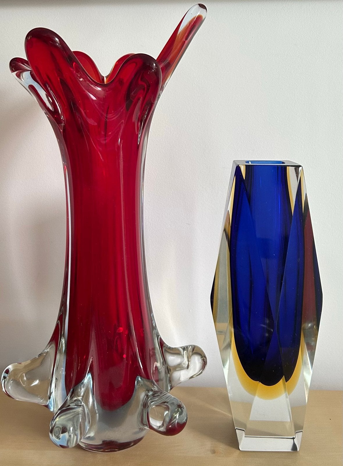 2x Murano Italy sommerso glas kunst vazen 70’s, Verzenden
