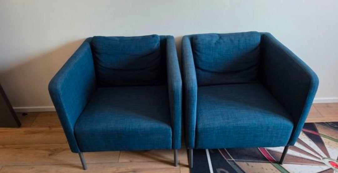 2 IKEA EKERÖ Fauteuils, Skiftebo donkerblauw, Ophalen, Gebruikt, Minder dan 75 cm, Stof