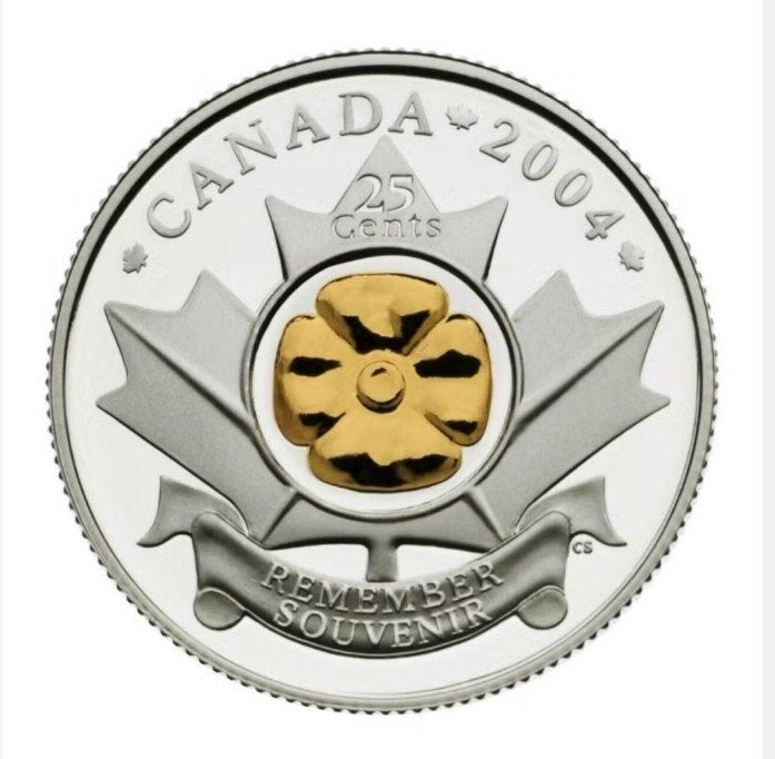 Canada - 25 Cents Poppy Gold Plated Proof Sterling Silver, Ophalen of Verzenden, Noord-Amerika, Losse munt, Zilver