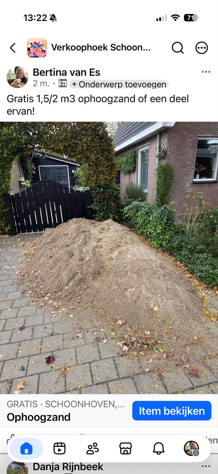 Gratis ophoogzand, 1,5/2 m3 beschikbaar, Ophalen, Gebruikt, Ophoogzand