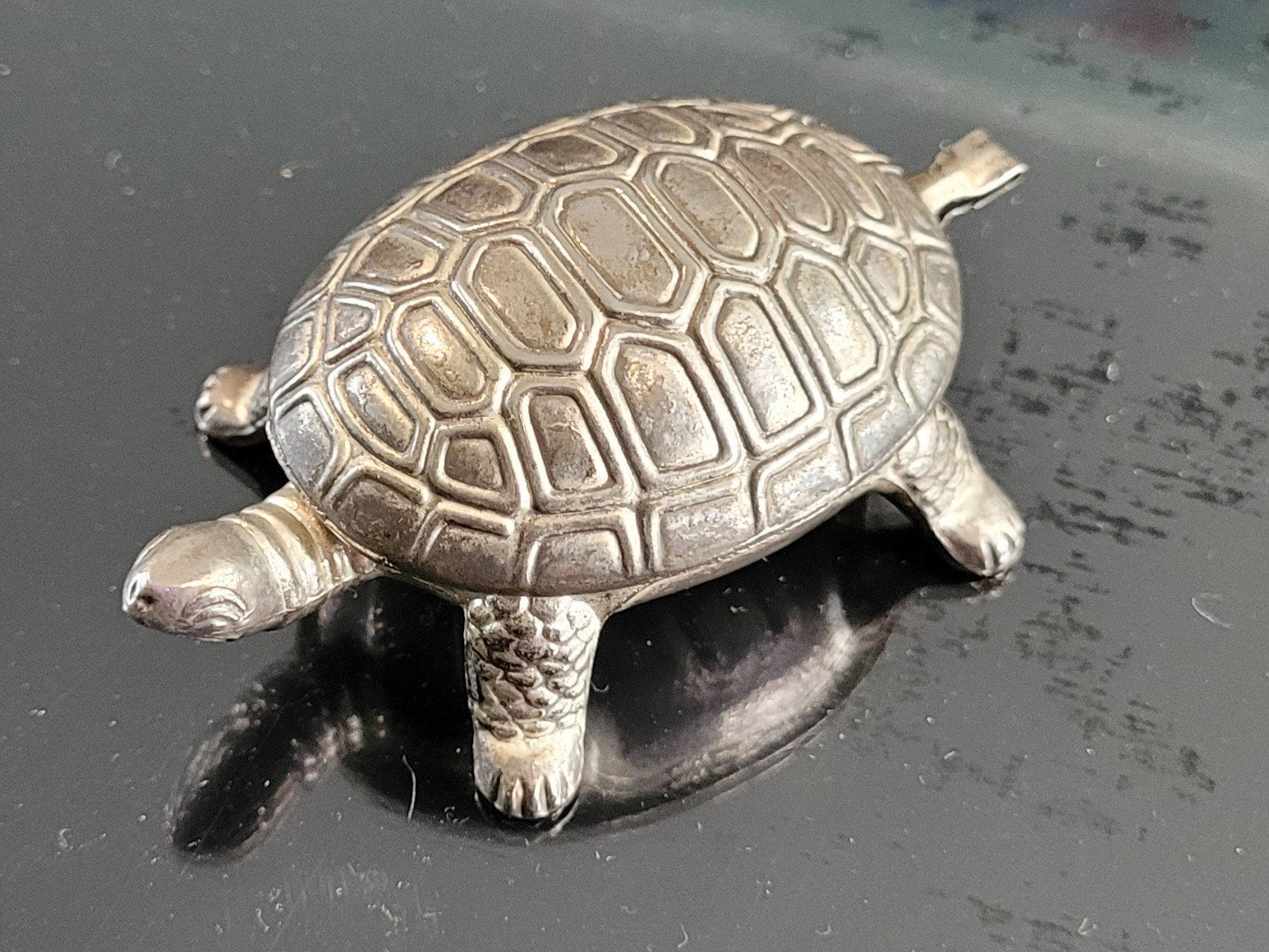Verzilverde Vintage Schildpad Doosje met Pincet, Ophalen of Verzenden