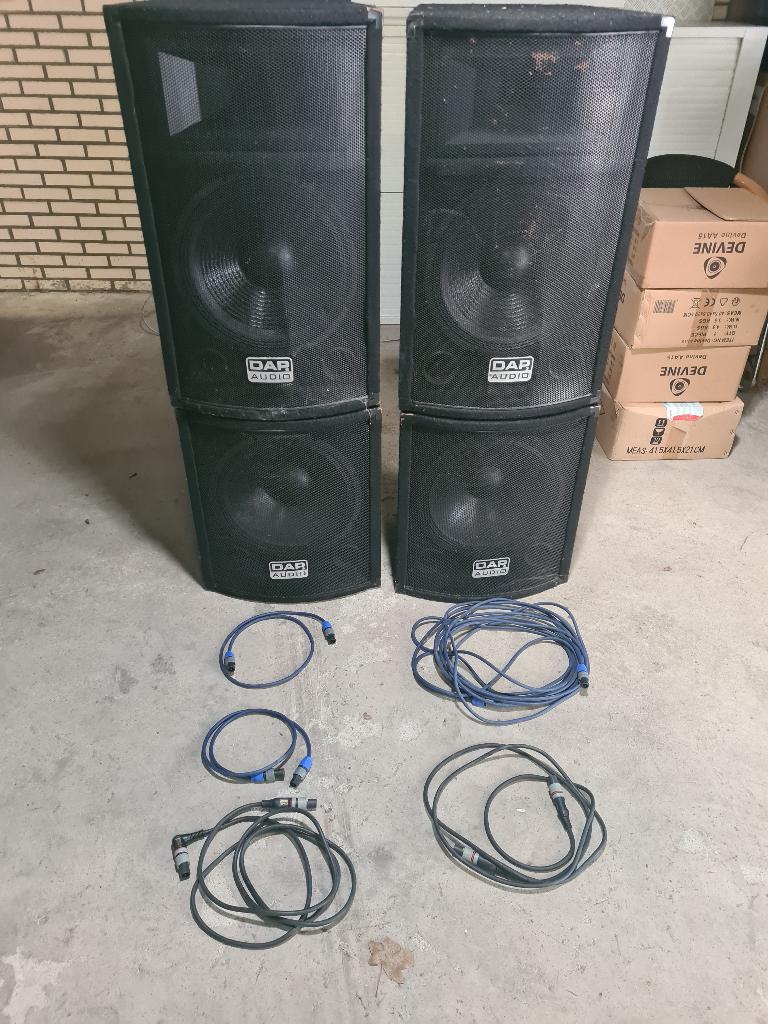 DAP Audio PA Speakerset – 4x 15” Speakers + Woofers + Kabels, Ophalen, Gebruikt, 500 tot 1000 watt, P.A.