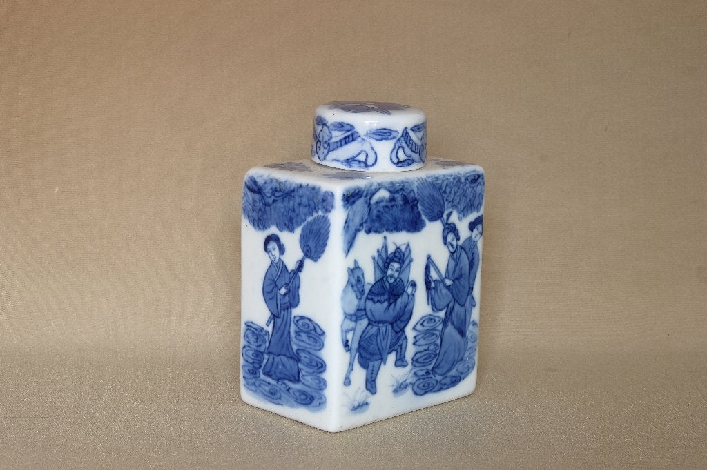 Theebusje met deksel  Chinees porselein  Tea caddy, Antiek en Kunst, Steen/keramiek, 13 cm, Blauw, Overige typen