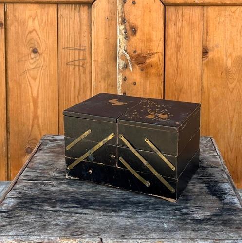 Lakdoos sieraden hout origineel naaikist garnituur zwart, Ophalen of Verzenden