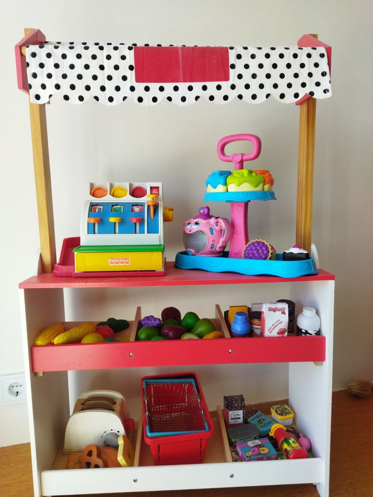 Houten speelgoedkraam met kassa en accessoires, Kinderen en Baby's, Ophalen, Gebruikt, Jongen of Meisje