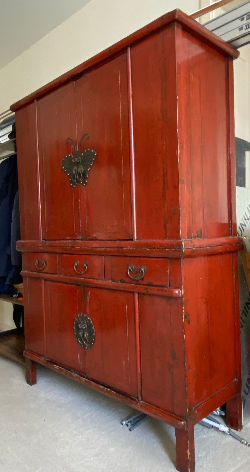 Antieke rode Chinese kast, Ophalen of Verzenden