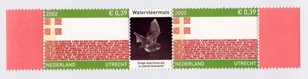 Watervleermuis - 2002 - postzegels Utrecht vleermuizen, Verzamelen, Dierenverzamelingen, Ophalen of Verzenden, Nieuw, Overige soorten
