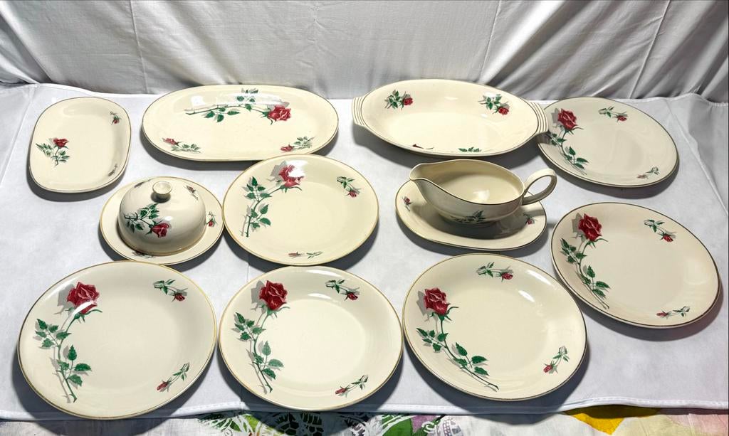 Vintage Chodzież servies met rozenmotief (Polen), Antiek en Kunst, Ophalen of Verzenden