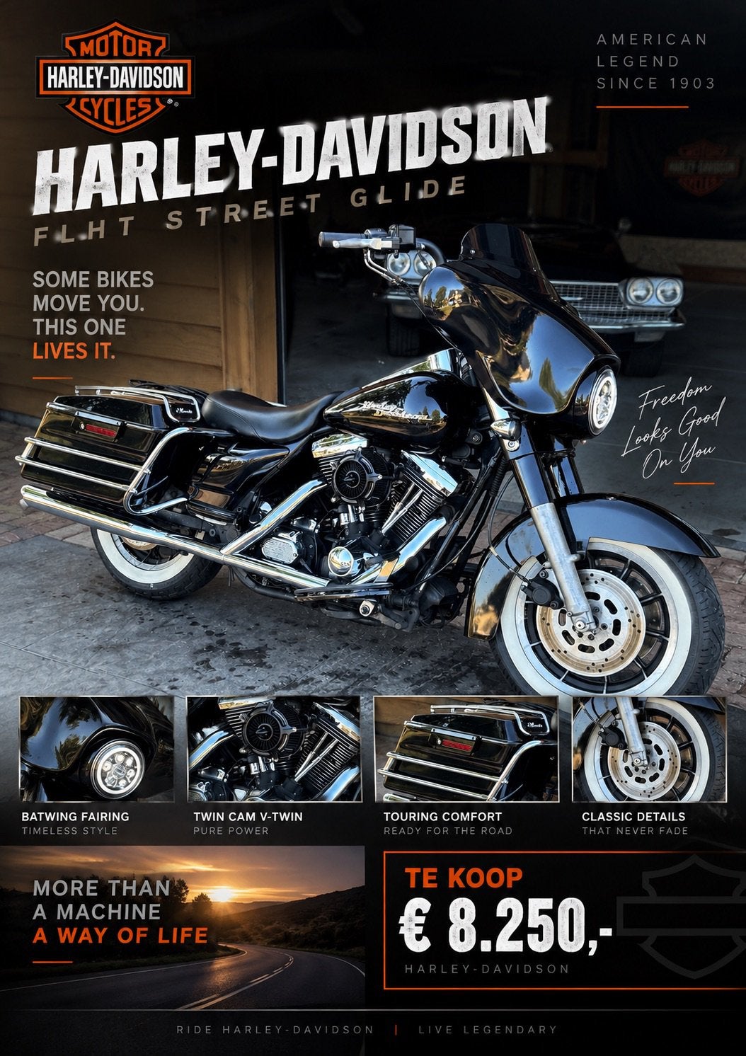 TE KOOP – HARLEY-DAVIDSON ELECTRA GLIDE, Motoren, 2 cilinders, Chopper, Particulier, Handgeschakeld