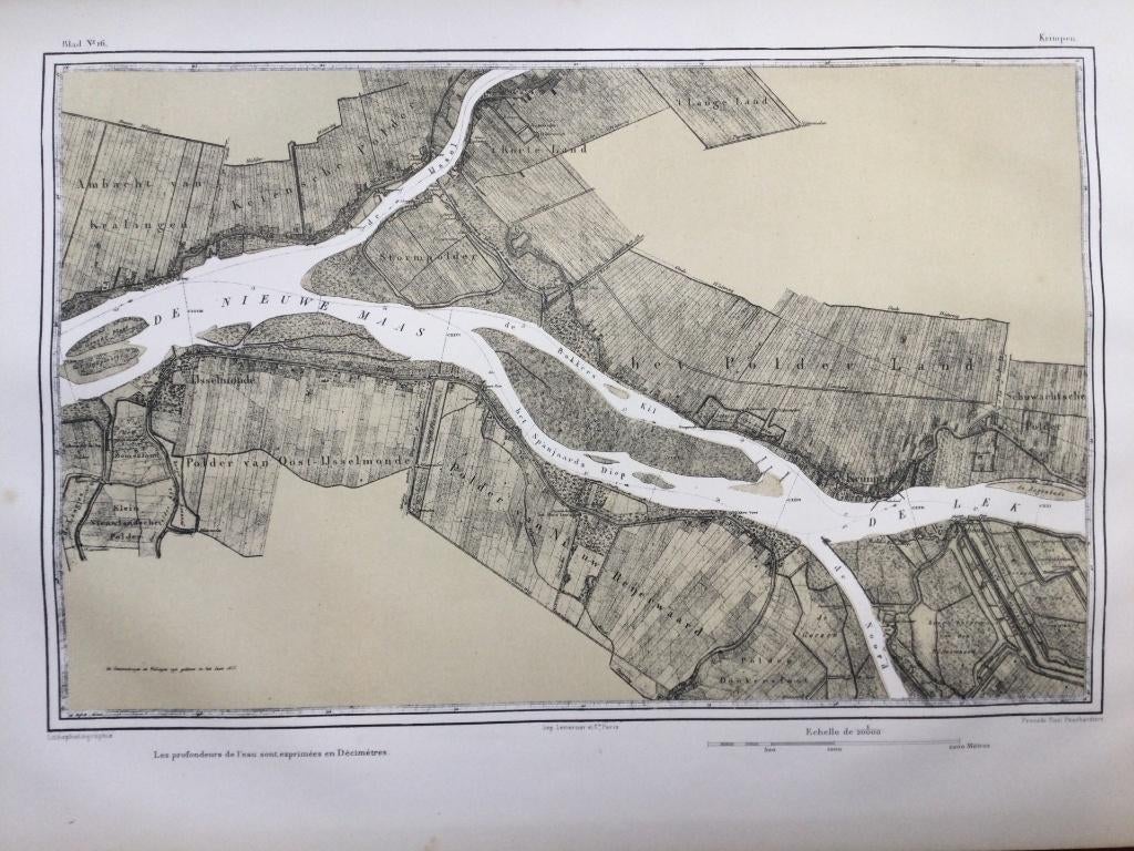 De Lek en Nieuwe Maas, Krimpen en IJsselmonde, 1838, 1800 - 1899, Verzenden, Cartografie, 50 cm