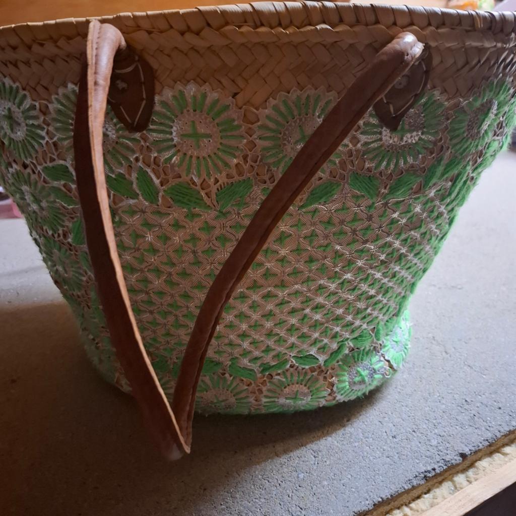 Gevlochten tas uit Marokko, Ophalen, Zo goed als nieuw, Groen, Shopper