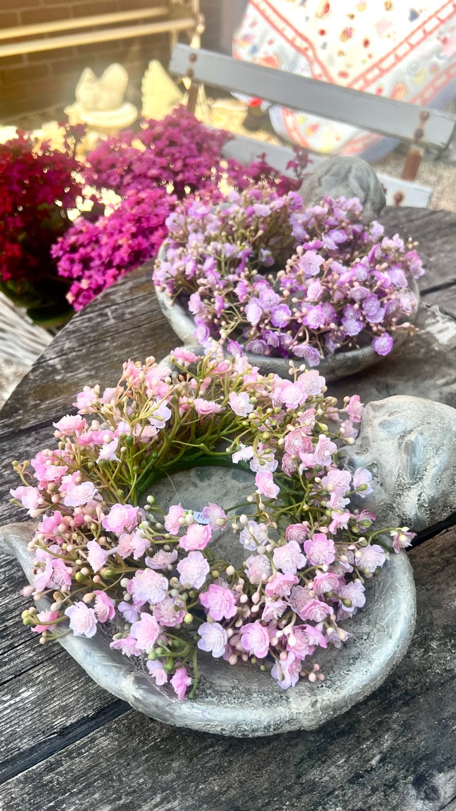Gipskruid kransje - Roze & Lila (20cm), Krans, 20 cm, Nieuw, Ophalen of Verzenden
