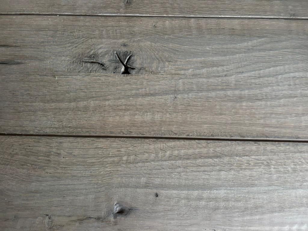 Massief vergrijsd eiken tv-meubel, Ophalen, Gebruikt, 150 tot 200 cm, Eikenhout