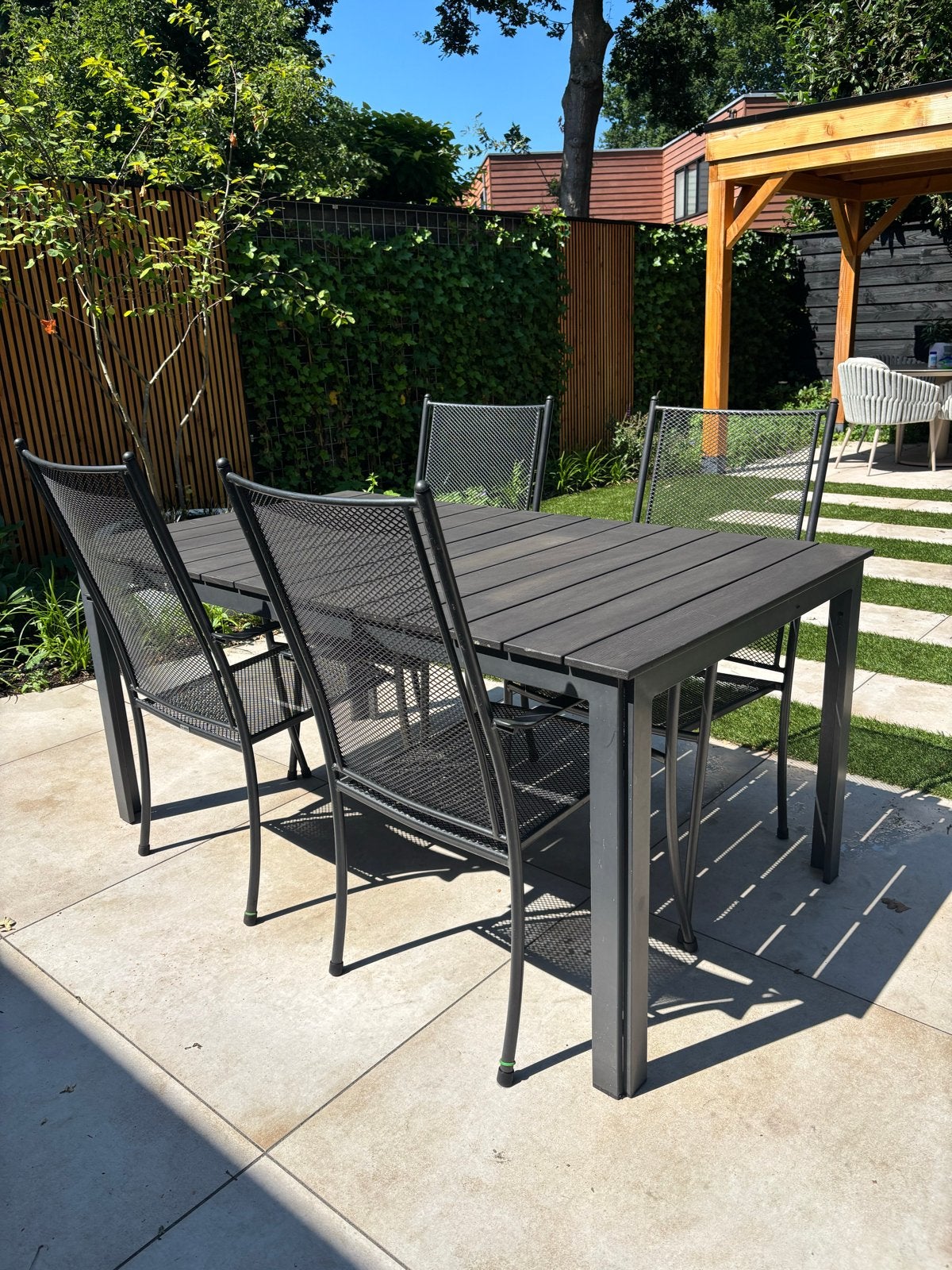 Bellagro Aluminium Tafelset met 4 Stoelen - 90x106 cm, Tuin en Terras, Tuinsets en Loungesets, Ophalen, 4 zitplaatsen, Gebruikt
