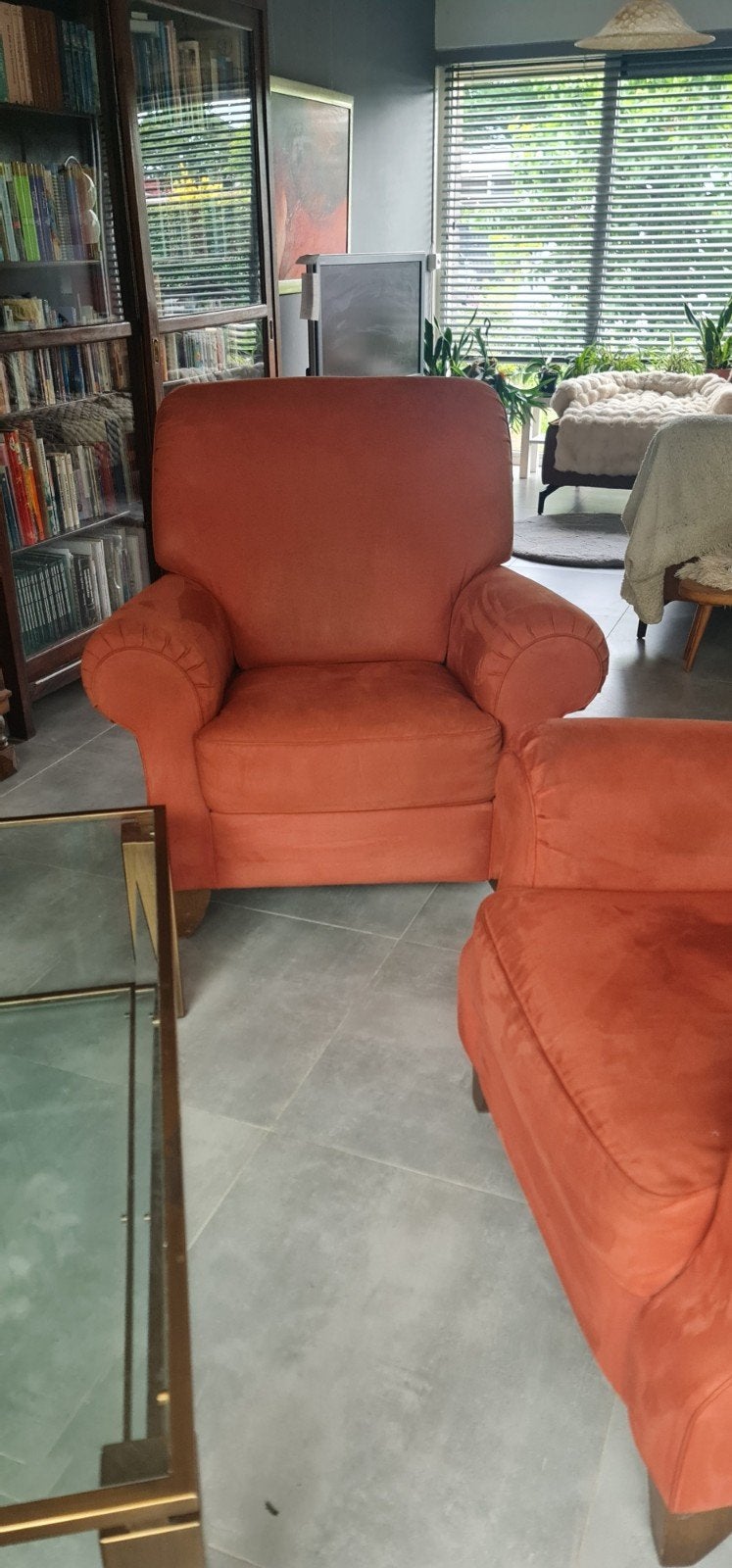 Rood/oranje /bruinig fauteuils er zijn er twee van., Huis en Inrichting, Fauteuils, Ophalen, Gebruikt, 75 tot 100 cm, Minder dan 50 cm