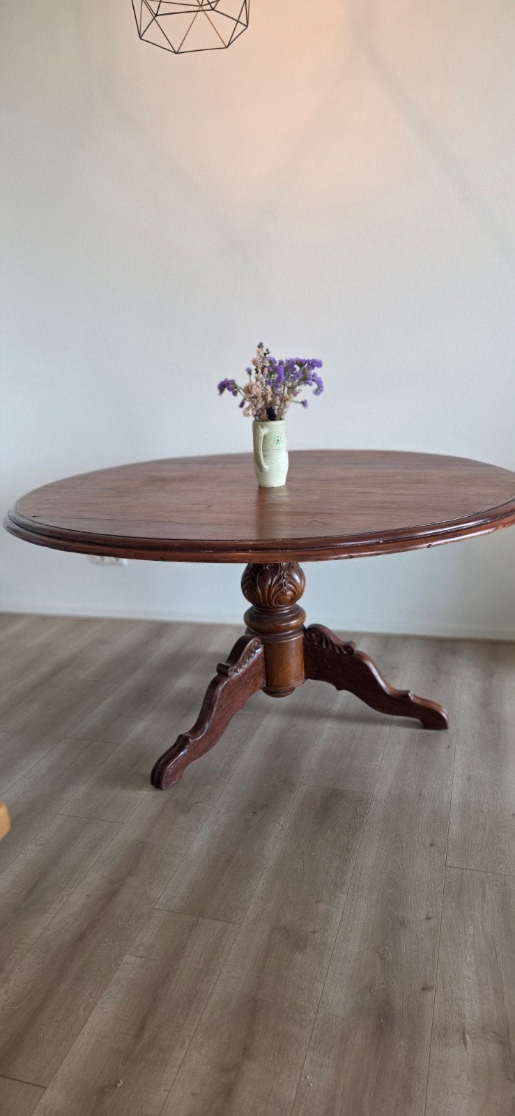 Houten, antieke, vintage eettafel, Huis en Inrichting, Tafels | Eettafels, Gebruikt, Rond, Ophalen of Verzenden, 100 tot 150 cm