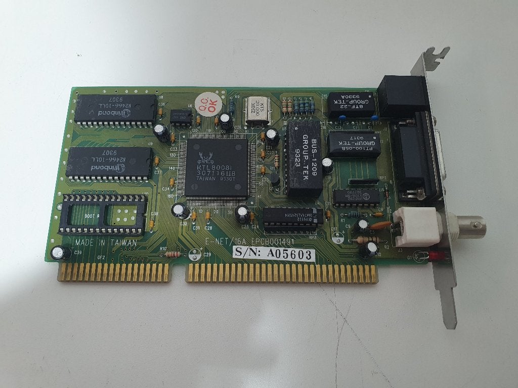 Realtek RTL8008I ISA Netwerkkaart  RJ45 / BNC / AUI Vintage, Intern, Gebruikt, ., Realtek