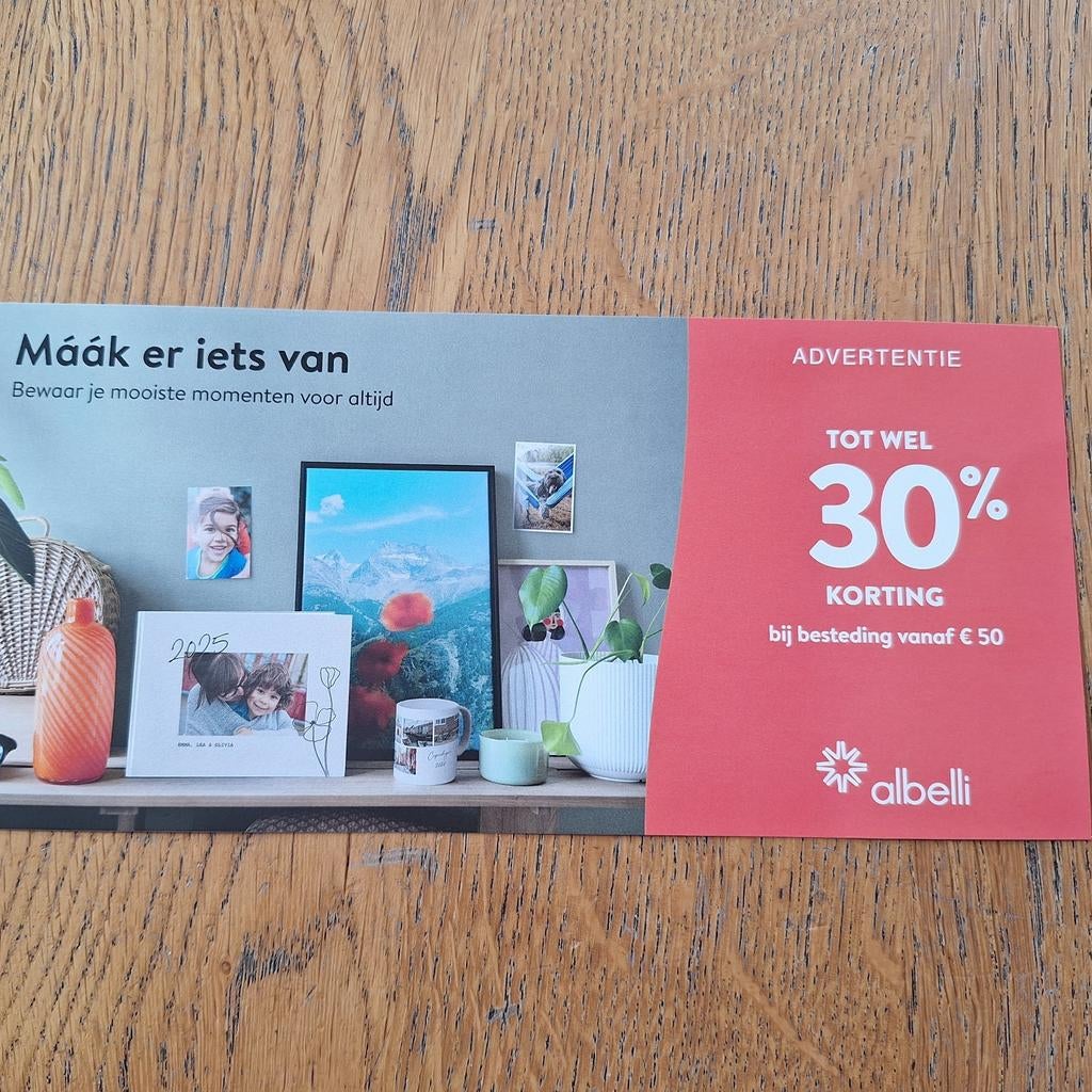 Albelli kortingscode twv 30% korting geldig tm 31.07. '26, Eén persoon, Kortingsbon, Overige typen