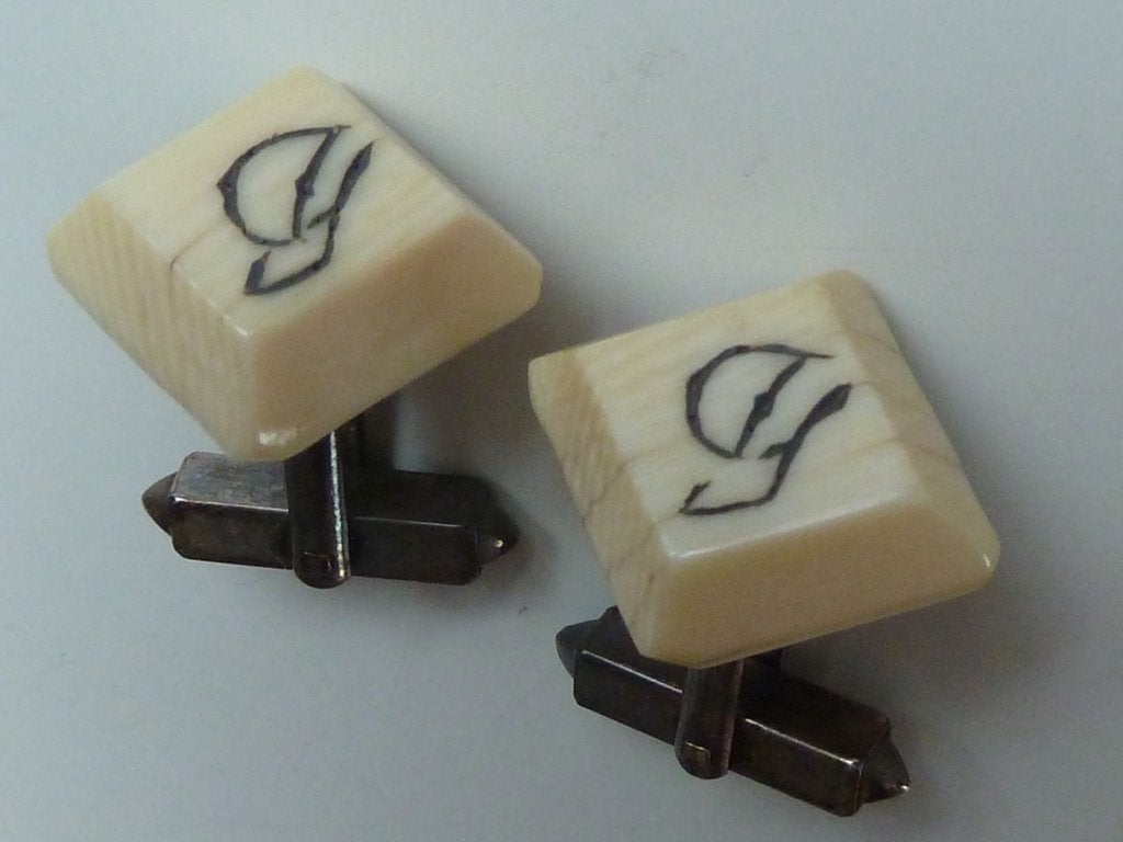 Antieke art deco manchetknopen ca. 1920, been, monogram,zgan, Verzenden, Zo goed als nieuw, Overige materialen