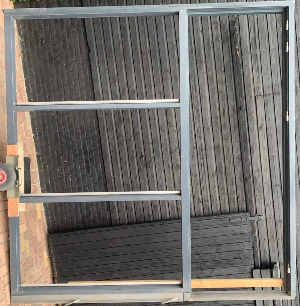 Kozijn pui hardhout met loopdeur incl. HR++ beglazing, Ophalen, 225 cm of meer, Overige typen, Zo goed als nieuw