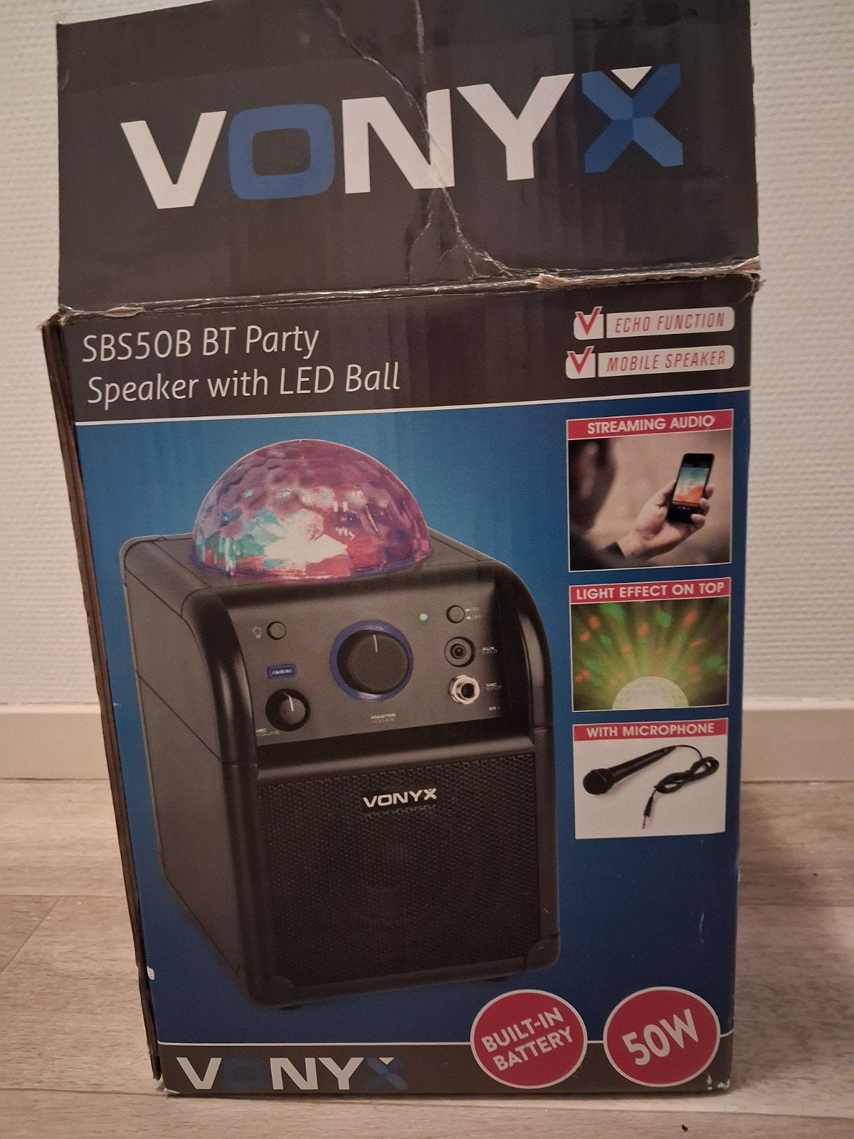 Vonyx SBS50B BT Party Speaker met LED Bal en Microfoon, Audio, Tv en Foto, Overige merken, Gebruikt, Party speaker, Ophalen of Verzenden