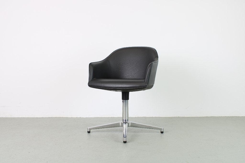 Vitra Softshell stoel viersteronderstel - zwart, Huis en Inrichting, Stoelen, Zo goed als nieuw, Eén, Leer, Zwart, Ophalen