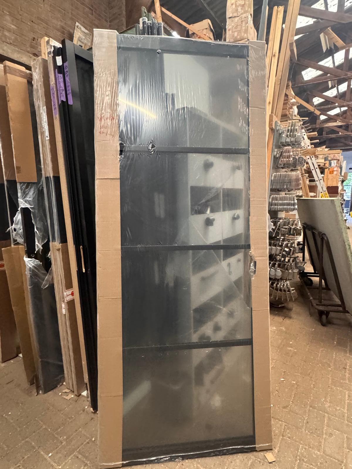 93x231,5 binnendeur zwart staallook SD2, Ophalen, Binnendeur, Nieuw, Glas