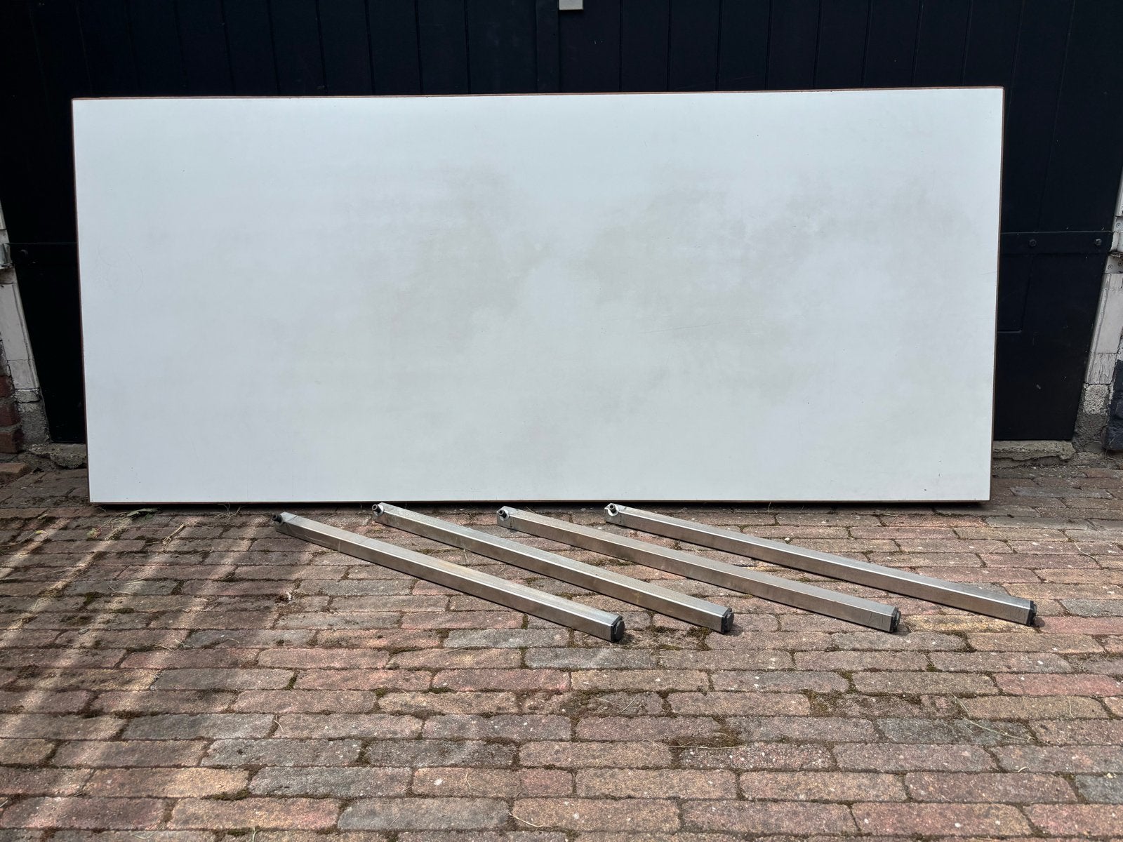 Stevige tafel met ijzeren poten - 180x80 cm, Ophalen, Gebruikt, 50 tot 100 cm, 150 tot 200 cm
