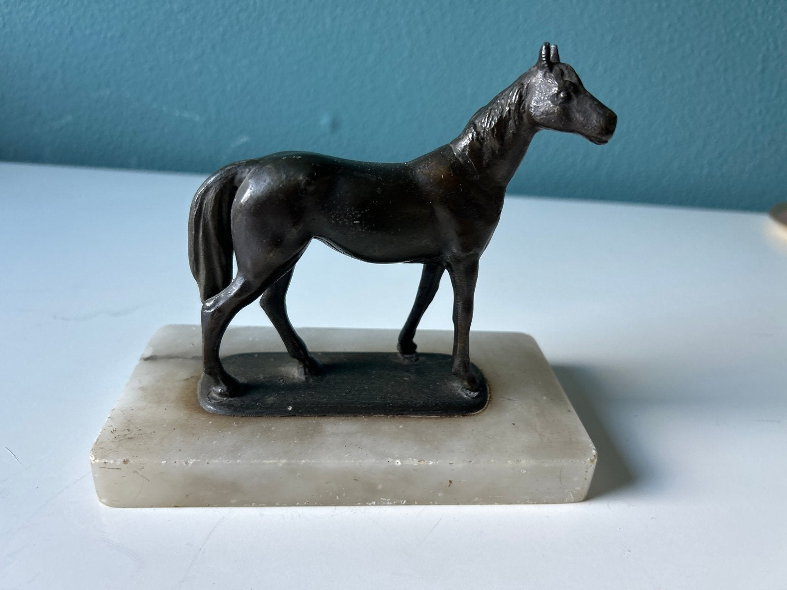Bronzen paard op marmeren sokkel - Vintage decoratie, Ophalen of Verzenden