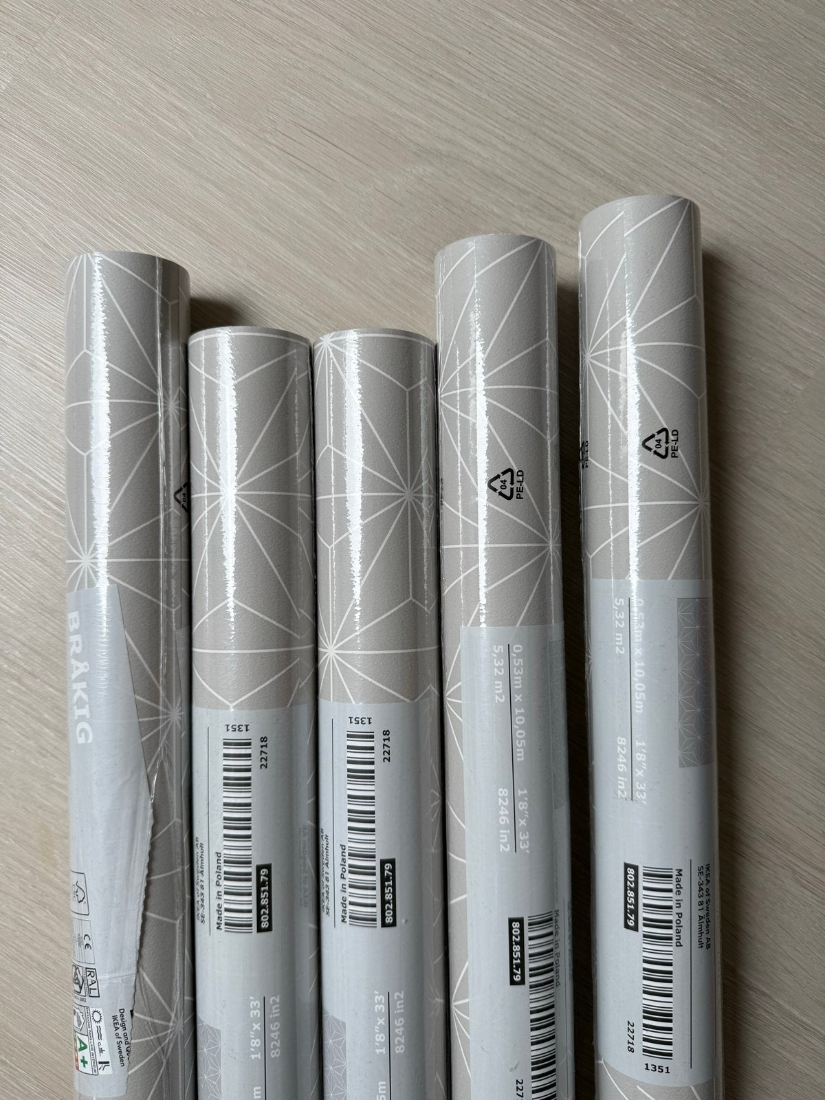 IKEA Brakig lichtgrijs behang geometrisch (5 rollen)