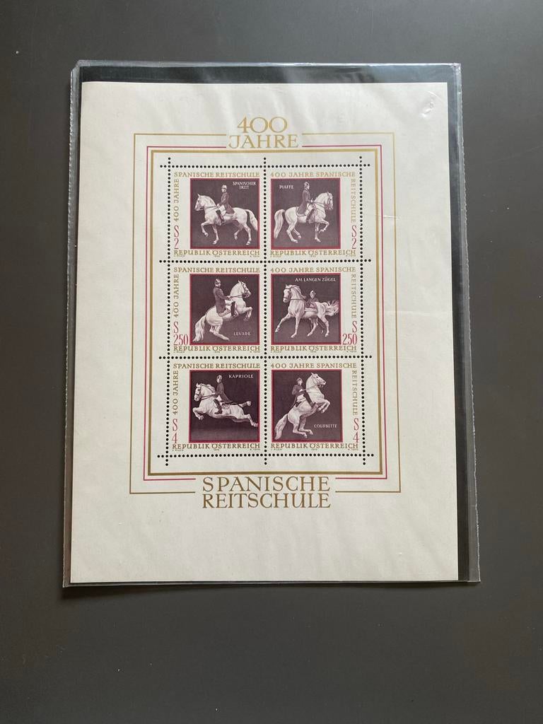 Oostenrijk 1972 Postfris Postzegelblad Spaanse Rijschool, Postzegels en Munten, Ophalen of Verzenden, Postfris