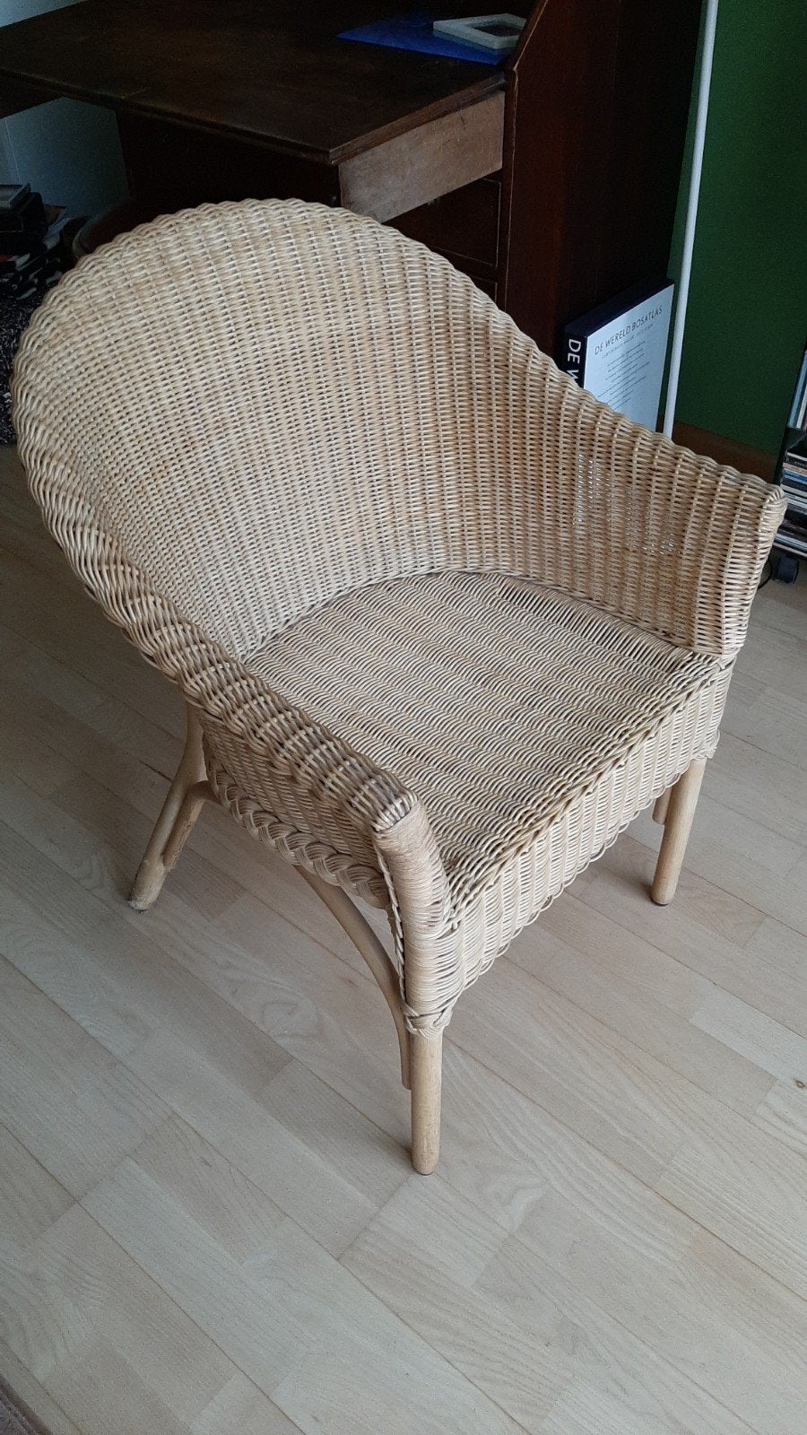 Rotan stoel, rieten fauteuil, vintage, Huis en Inrichting, Stoelen, Ophalen, Gebruikt, Overige kleuren, Vintage