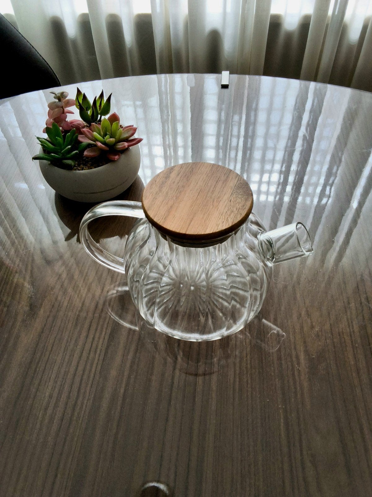 Glazen theepot met houten deksel, Theepot/fluitketel, Glas, Verzenden, Nieuw