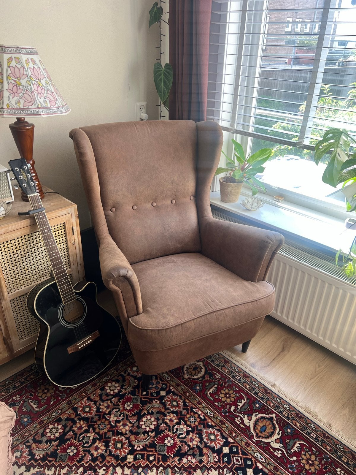 Ikea Strandmon Fauteuil - Bruin, Huis en Inrichting, Fauteuils, Ophalen, Gebruikt, Stof, 75 tot 100 cm