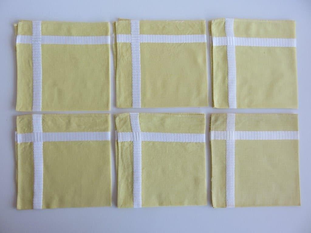 6 vintage gele stoffen katoenen servetten met witte bies, Katoen, Geel, Ophalen of Verzenden, Zo goed als nieuw