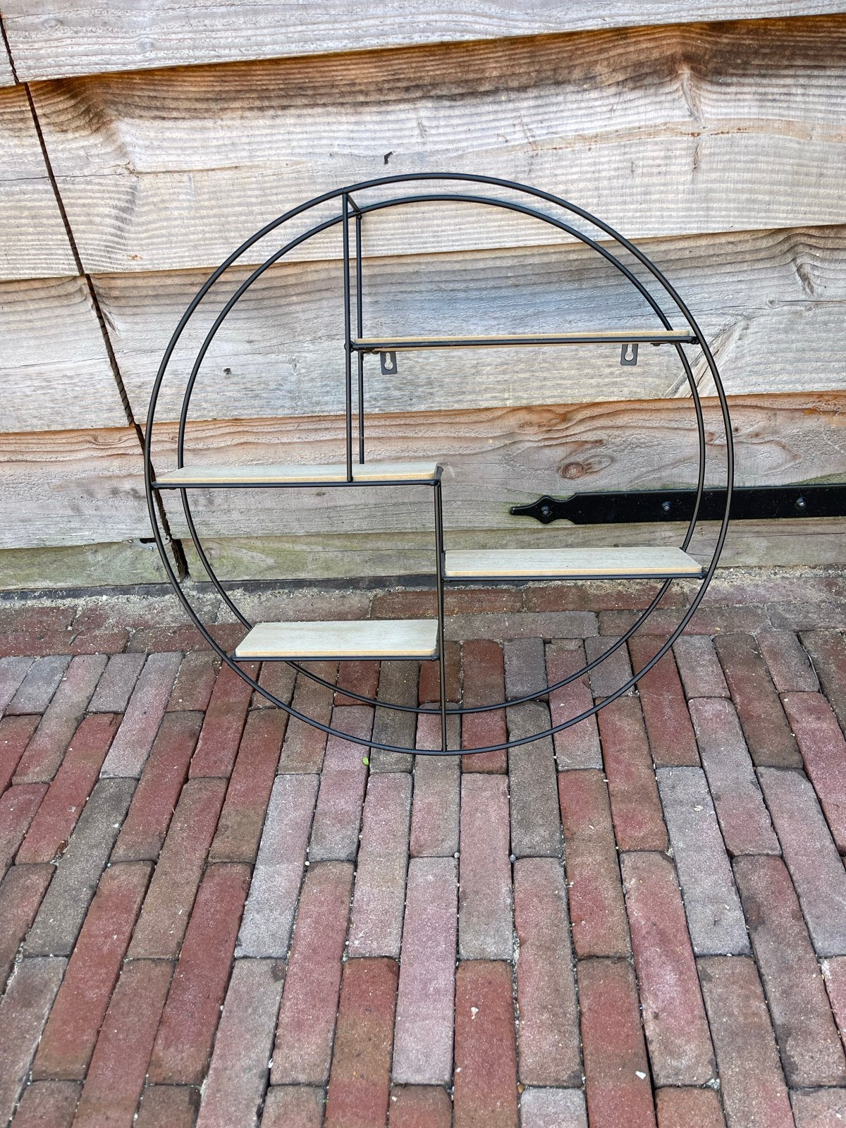 Rond wandrek met houten planken, zwart metaal, Ophalen, Gebruikt