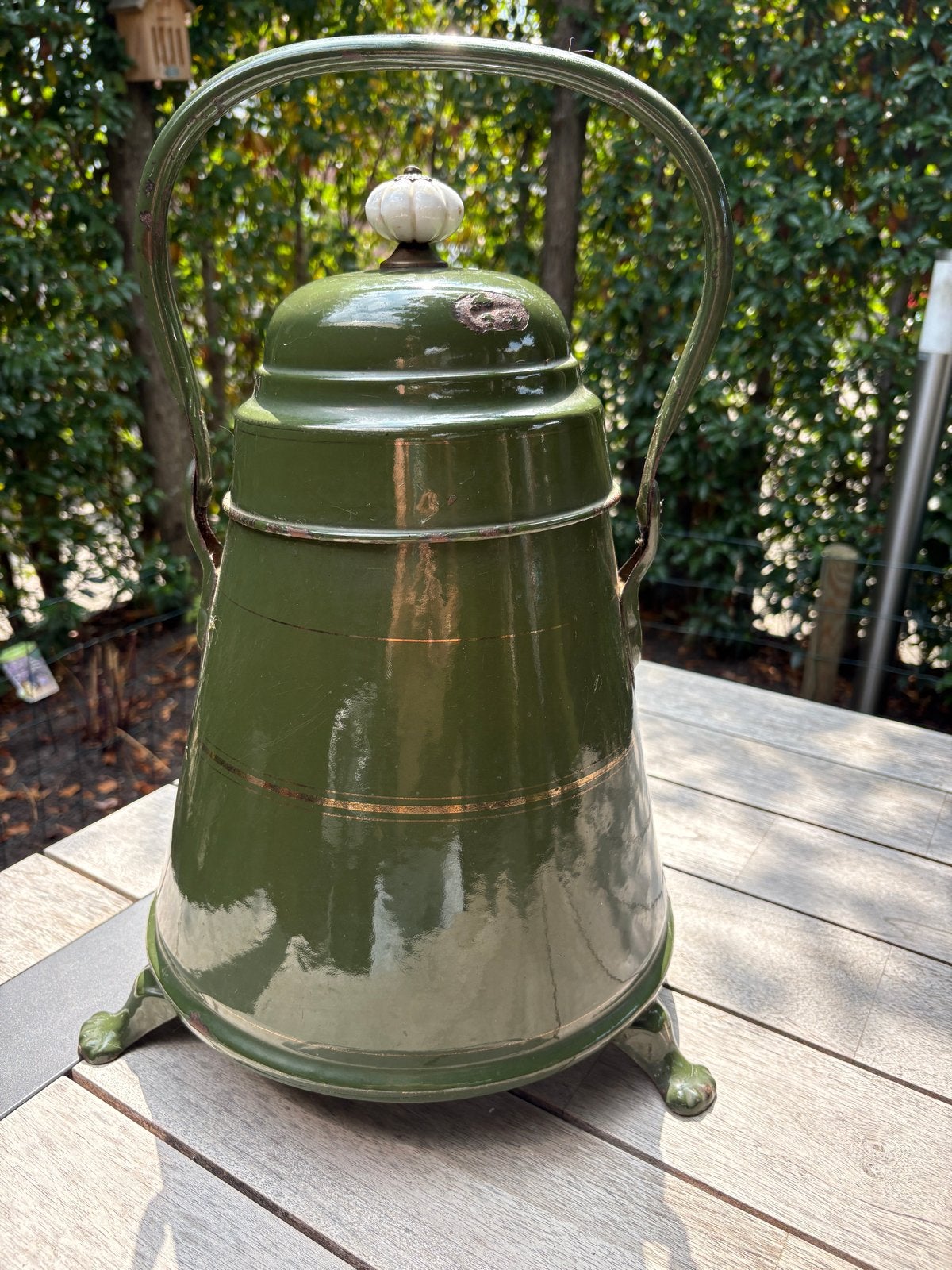 Antieke Groene Doofpot / Kolenkit / Haardemmer - 47 cm, Antiek en Kunst, Antiek | Emaille, Ophalen of Verzenden