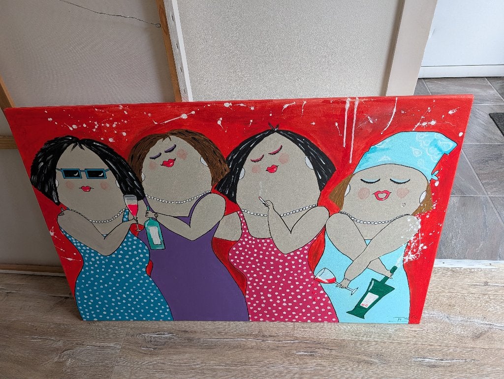schilderij vrouwen relatief groot, Antiek en Kunst, Ophalen