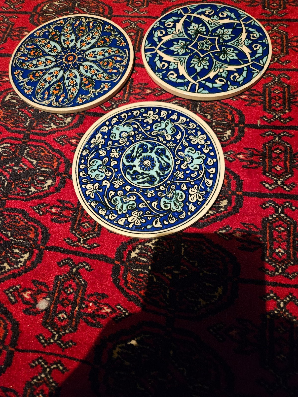 Set van 3 Oosterse Onderzetters - Blauw Keramiek, Blauw, Ophalen of Verzenden, Steen/keramiek, Oosters