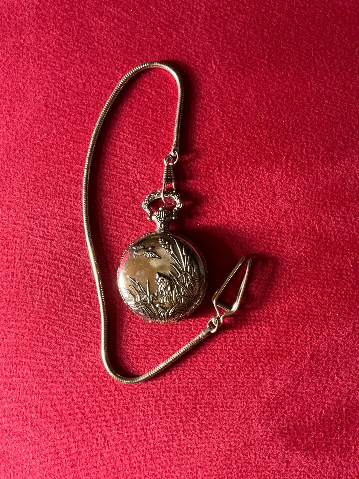 Vintage Zakhorloge met Jachtscène ❤️ Eend en Hond, Overige merken, Overige materialen, Zakhorloge, Onbekend
