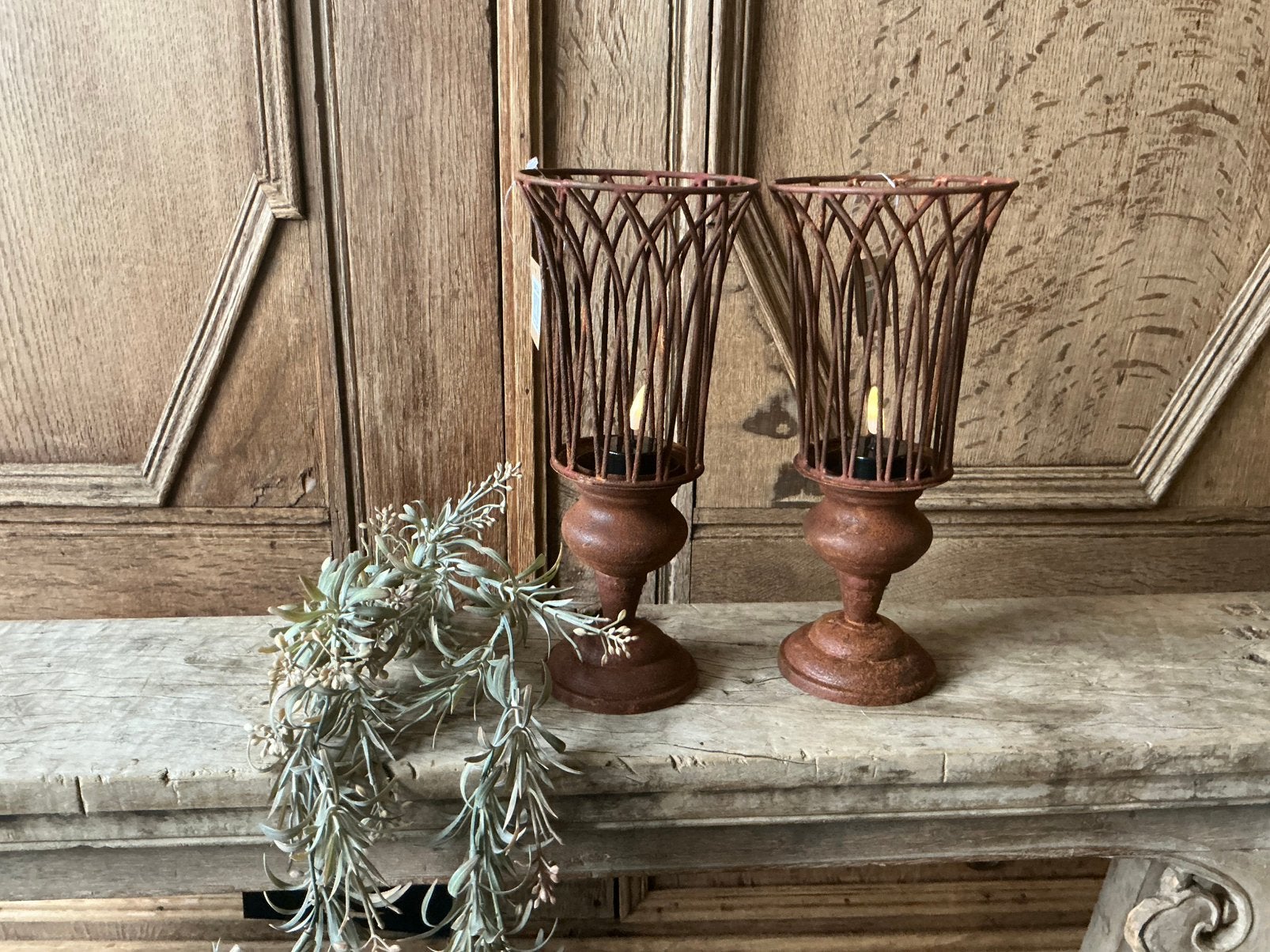 NIEUW set roestige metalen windlichten vazen, Huis en Inrichting, Ophalen of Verzenden, Nieuw