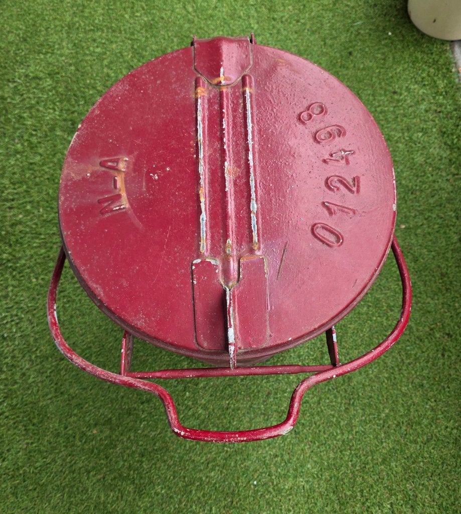 Unieke Zinken Vintage rode Aschbak/vuilnisbak met deksel, Ophalen, Gebruikt, 40 liter of meer, Metaal