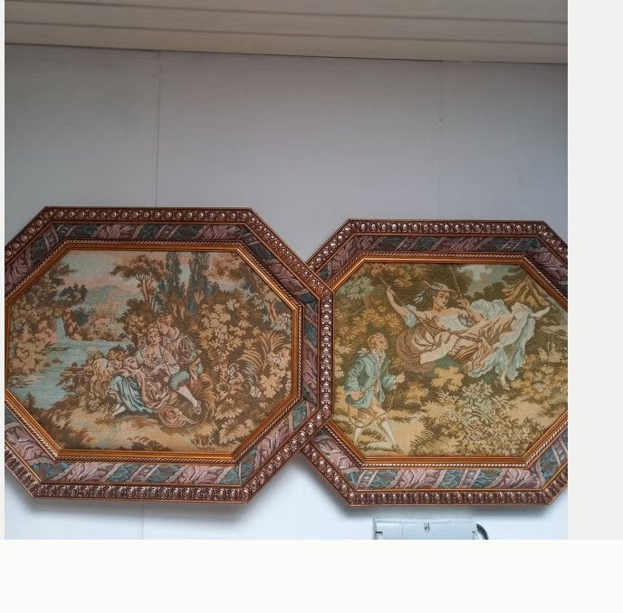 2 grote gobelin wandtapijten in sierlijst, Antiek en Kunst, Kunst | Schilderijen | Klassiek, Ophalen of Verzenden