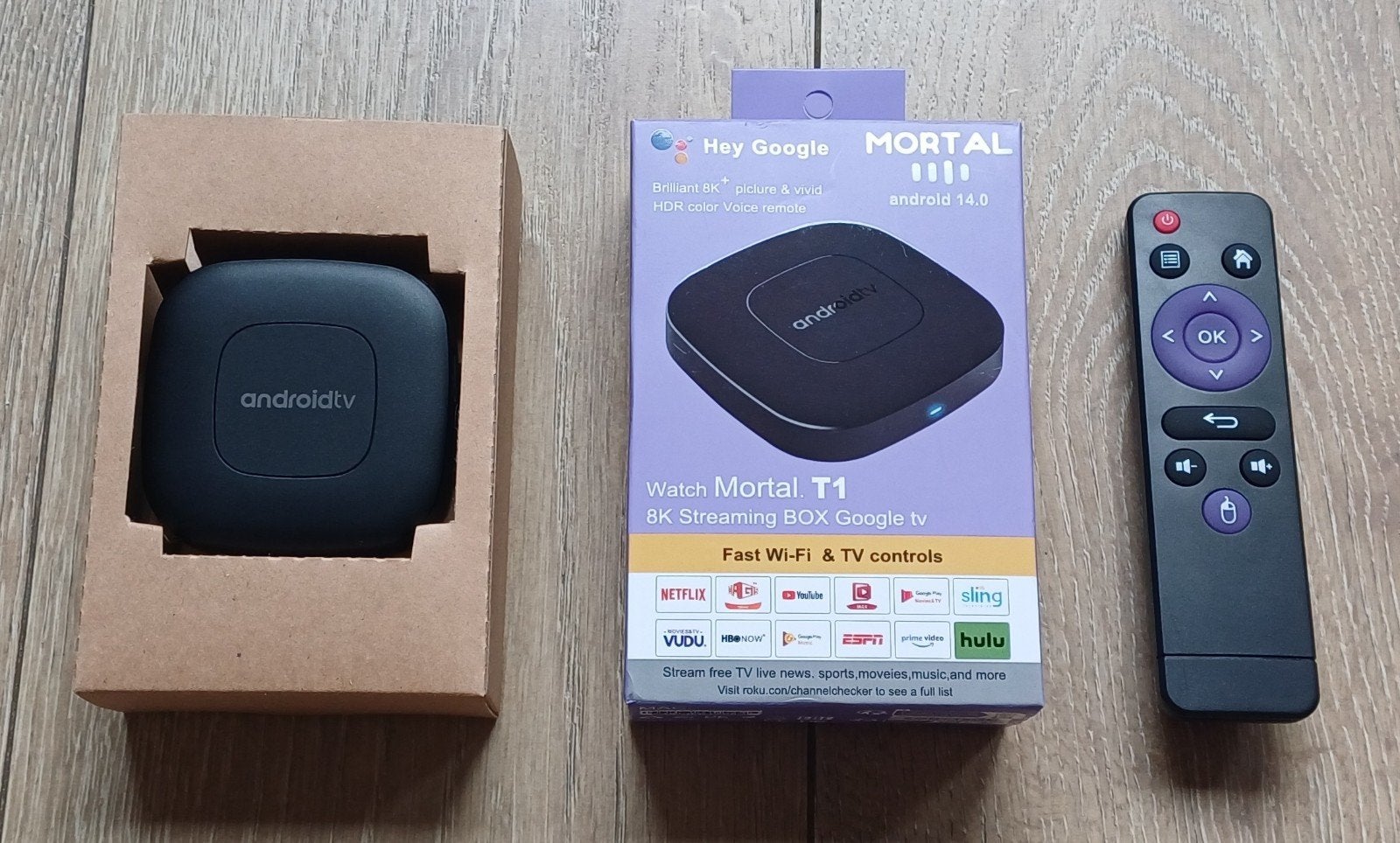 Mortal T1 Android / Google TV Box incl. afstandsbediening, Ophalen of Verzenden, Zo goed als nieuw, HDMI