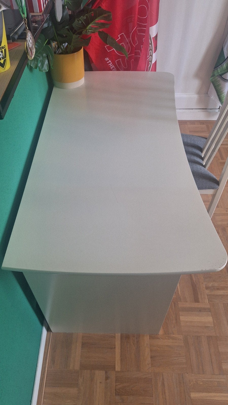 Wit bureau met lade en opbergruimte, Ophalen, Met lades, Gebruikt, 120 cm
