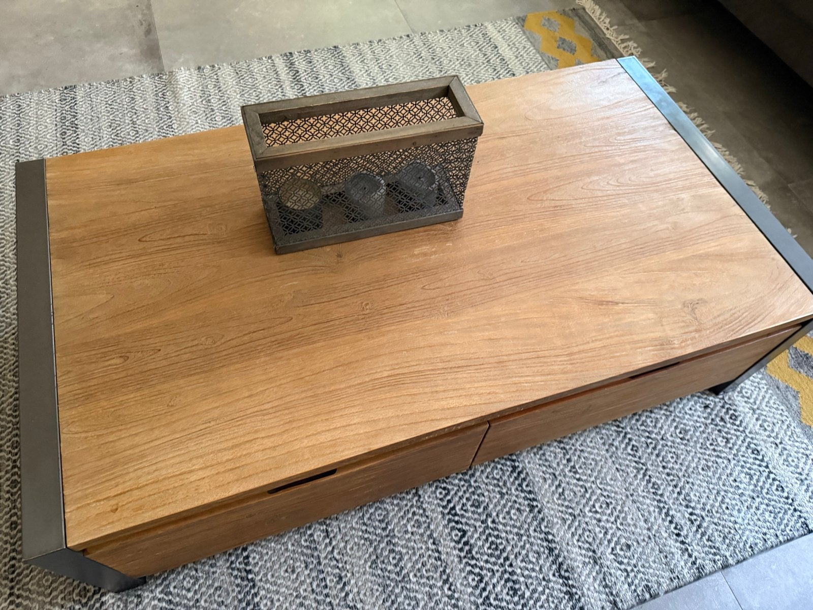 Elegante eettafel en salontafel set met metalen frame, Zo goed als nieuw, Industrieel Hout, Rechthoekig, Overige houtsoorten