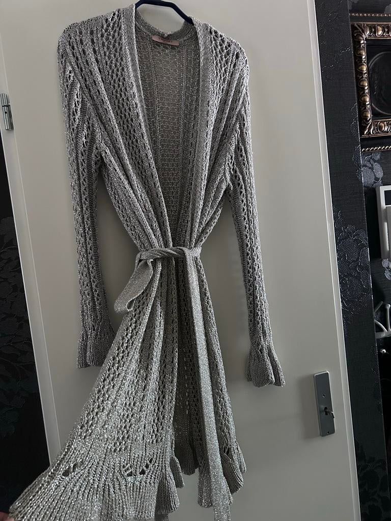 TWINSET Milano zilverkleurig vest met open breisel, Kleding | Dames, Ophalen of Verzenden, Zo goed als nieuw, Maat 38/40 (M), Grijs